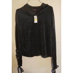 Material Girl Active (Madonna) Black Velour Lace Up Sleeve Hoodie NWT Medium